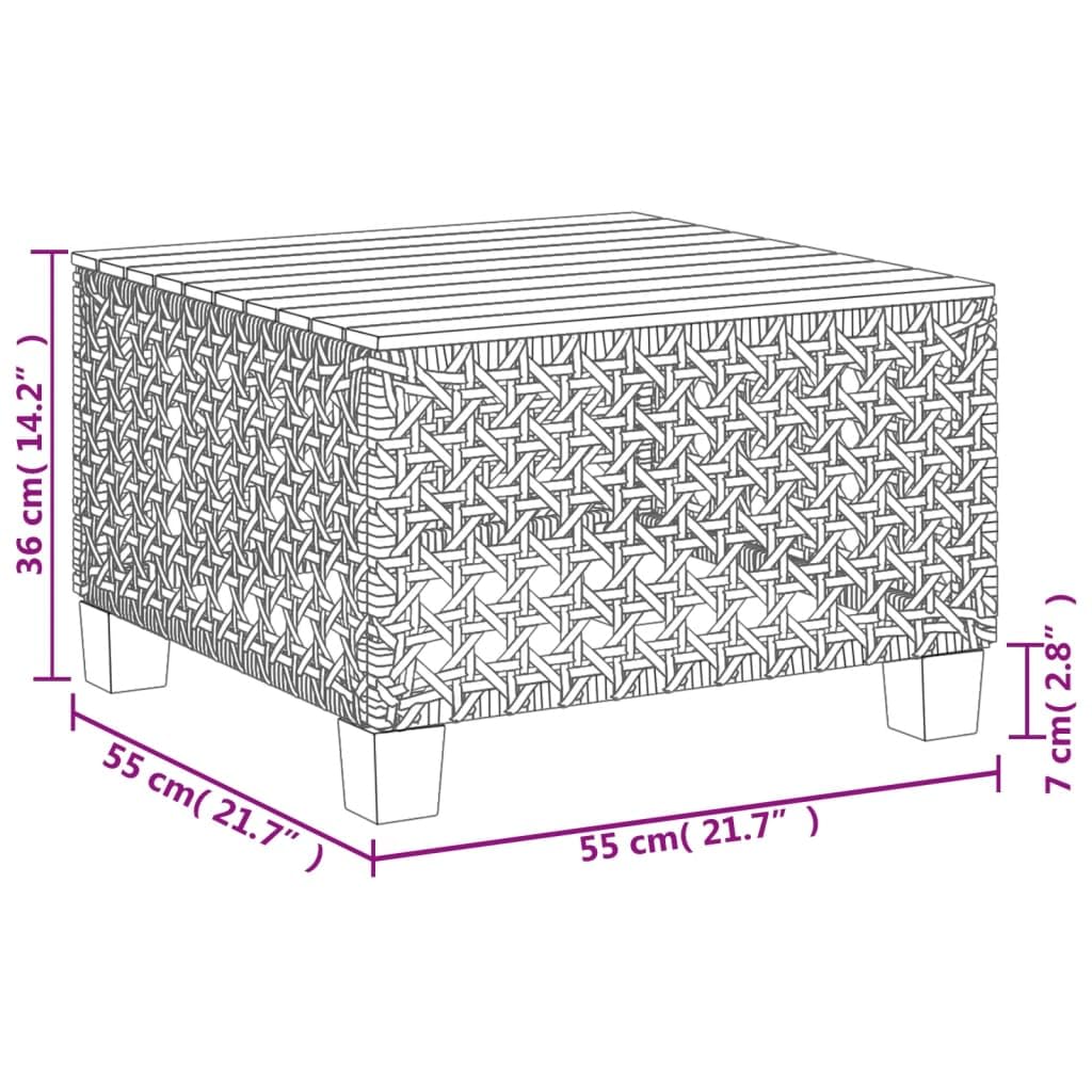 vidaXL Stolik ogrodowy, beż, 55x55x36 cm, rattan PE i drewno akacjowe