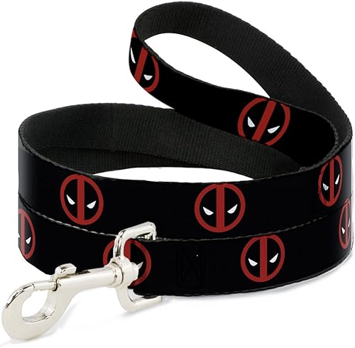 Buckle-Down Correa para perro Deadpool Logo Negro Rojo Blanco 6 pies de largo 1.5 pulgadas de ancho, multicolor (DL-6FT-WDP007-W)