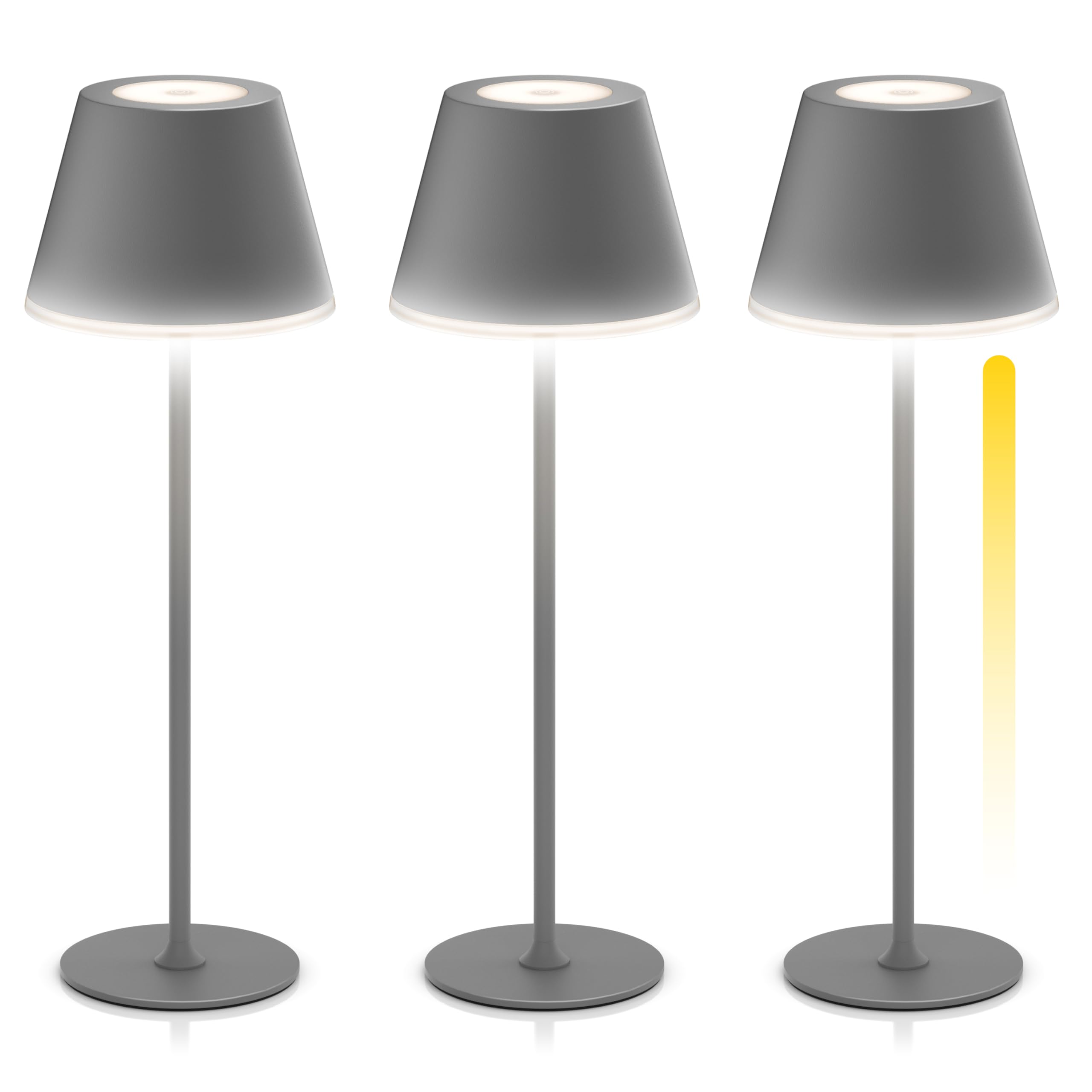 Brandson - 3 x LED Tischlampe kabellos dimmbar - mit Akku aufladbar - 3 Farbstufen - warmweiß neutralweiß kaltweiß - Metall - - Tischleuchte - Nachttischlampe - Leselampe - Indoor/Outdoor - anthrazit