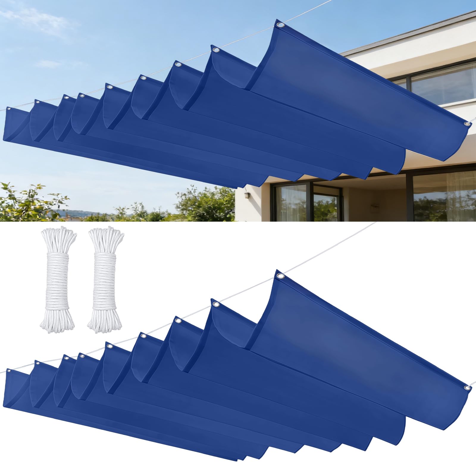 Voile d'ombrage à la vague polyester anti-déchirure bleu foncé 1.3x8 m avec œillets et cordes
