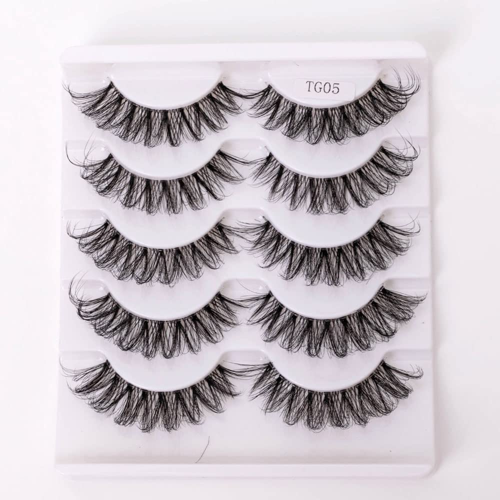 5 Pairs Extenify Clear Band Lashes, Cat Eye Lashes, Lashes That Look Like Extensions D Curl 8-14MM,Wispy Effect False Eyelashes (TG05)
