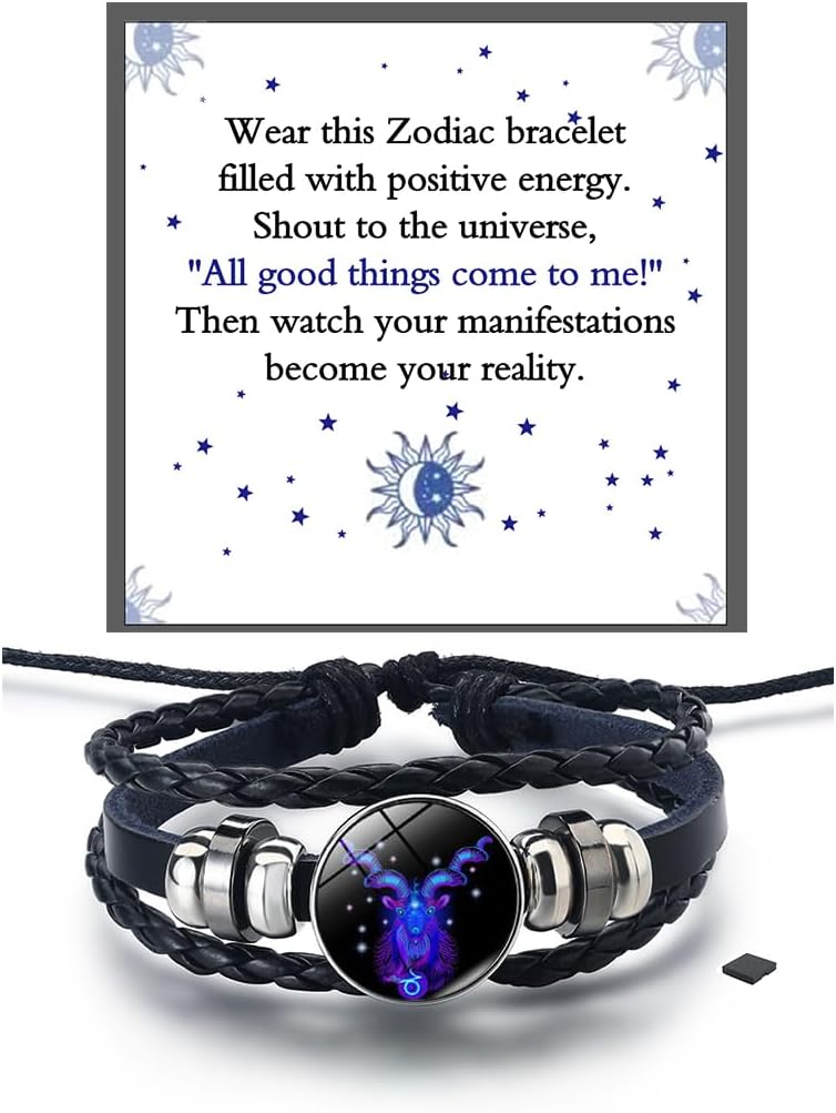 LIU JUN Zodiac Signs Spirit Bracelet For Women, Multilayer Adjustable Twelve 12 Constellation Leather Handmade Woven Wristband Men Constellation Lover Gifts Jewelry (Capricorn)