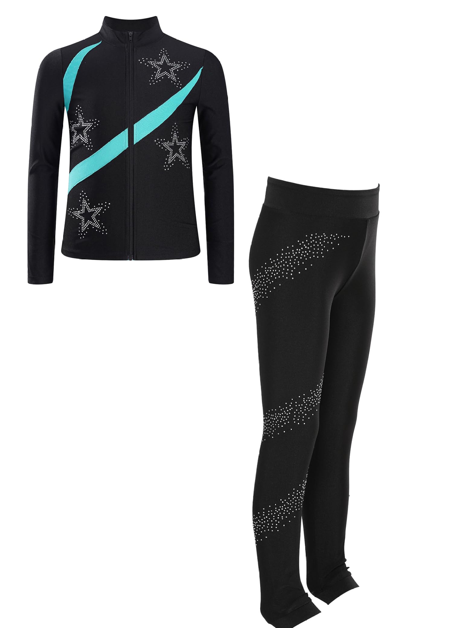 Combinaison de patinage artistique pour fille - Veste et leggings avec bloc de couleur - Pour enfants - Pour patinage sur glace - Tenue de sport