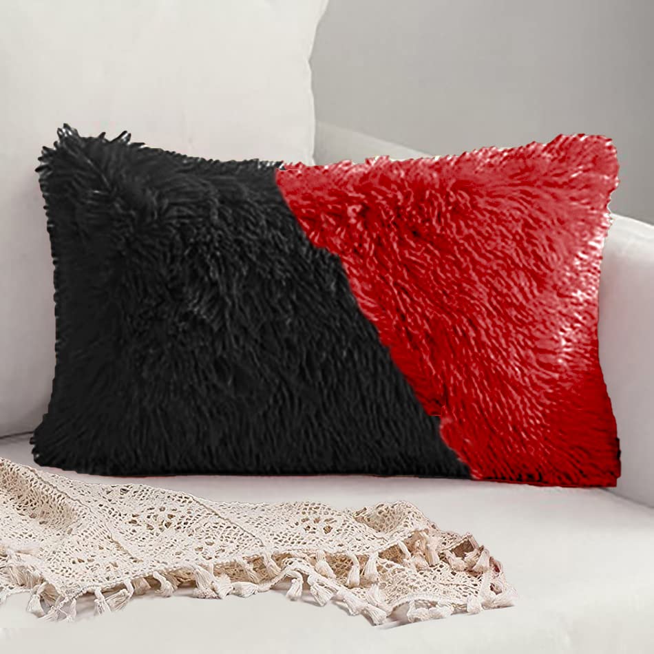 PICKKART Rectangle Decorative Fur Pillow Red & Black-image-22