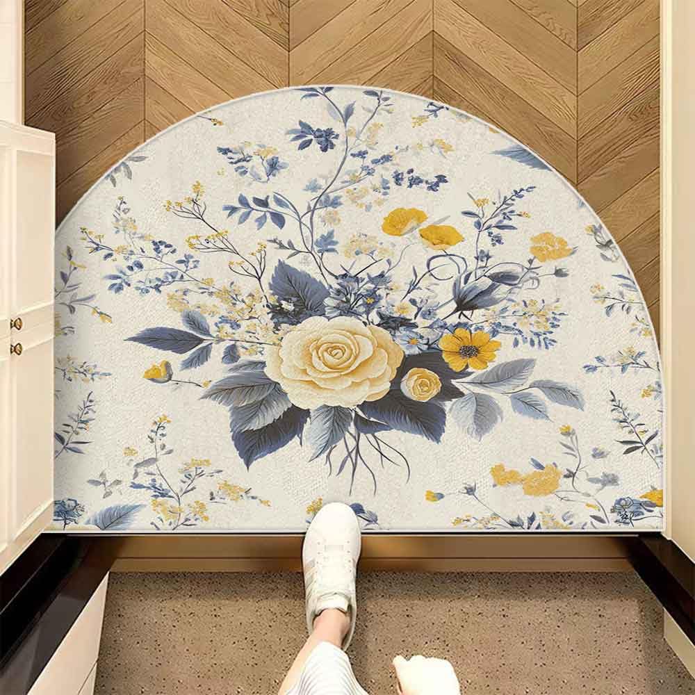 TOMWISH Half Round Door Mat Rug 32x48 Washable Indoor Outdoor Flower Half Circle Rug Absorbent Half Moon Rug for Bedroom Living Room Kitchen Bathroom