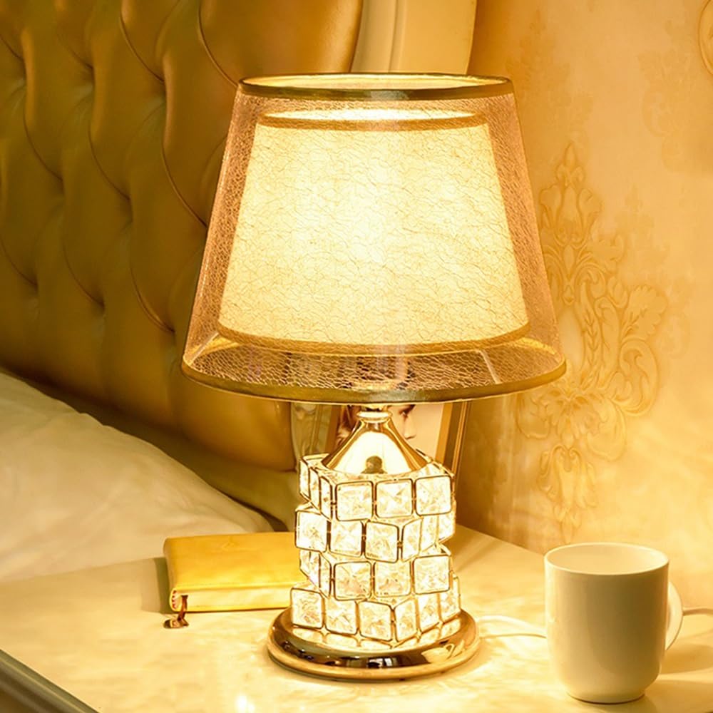 Schlafzimmer Kristall Nachttischlampe Glas Stoff Gold Wohnzimmer Bank Schlafzimmer Tischleuchte Modern Elegant Dekoration Elegant