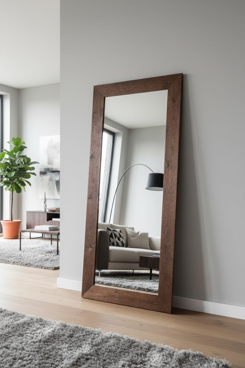 MO.WA Specchio da parete grande moderno cm. 82x182, made in Italy, Specchi con cornice legno, Specchiera design contemporaneo, Specchiere lunghe per ingresso arredo casa