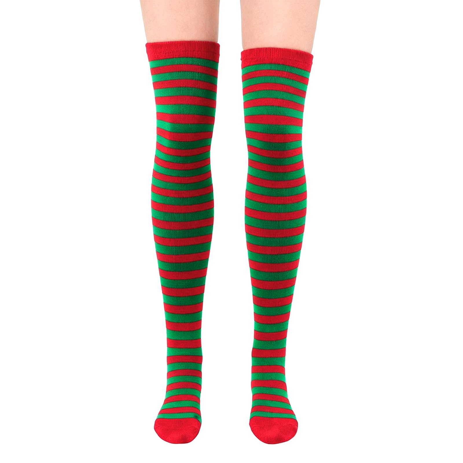 FACHOI Christmas Thigh High Socks, Striped Over Knee High Socks Women Long Striped Over Knee Stockings for Women Girls Xmas Cosplay Dress Up Accessories F4-XTGXW (Red Green)
