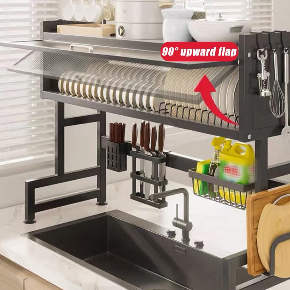 Lavello Multifunzionale Da Banco Sopra L'organizzatore Di Piatti, Scolaposate Del Lavello Della Cucina, Scolaposate Di Grande Capacità Con Porta Dell'armadietto For I Lavelli Della(Black,65cm(25.6in))