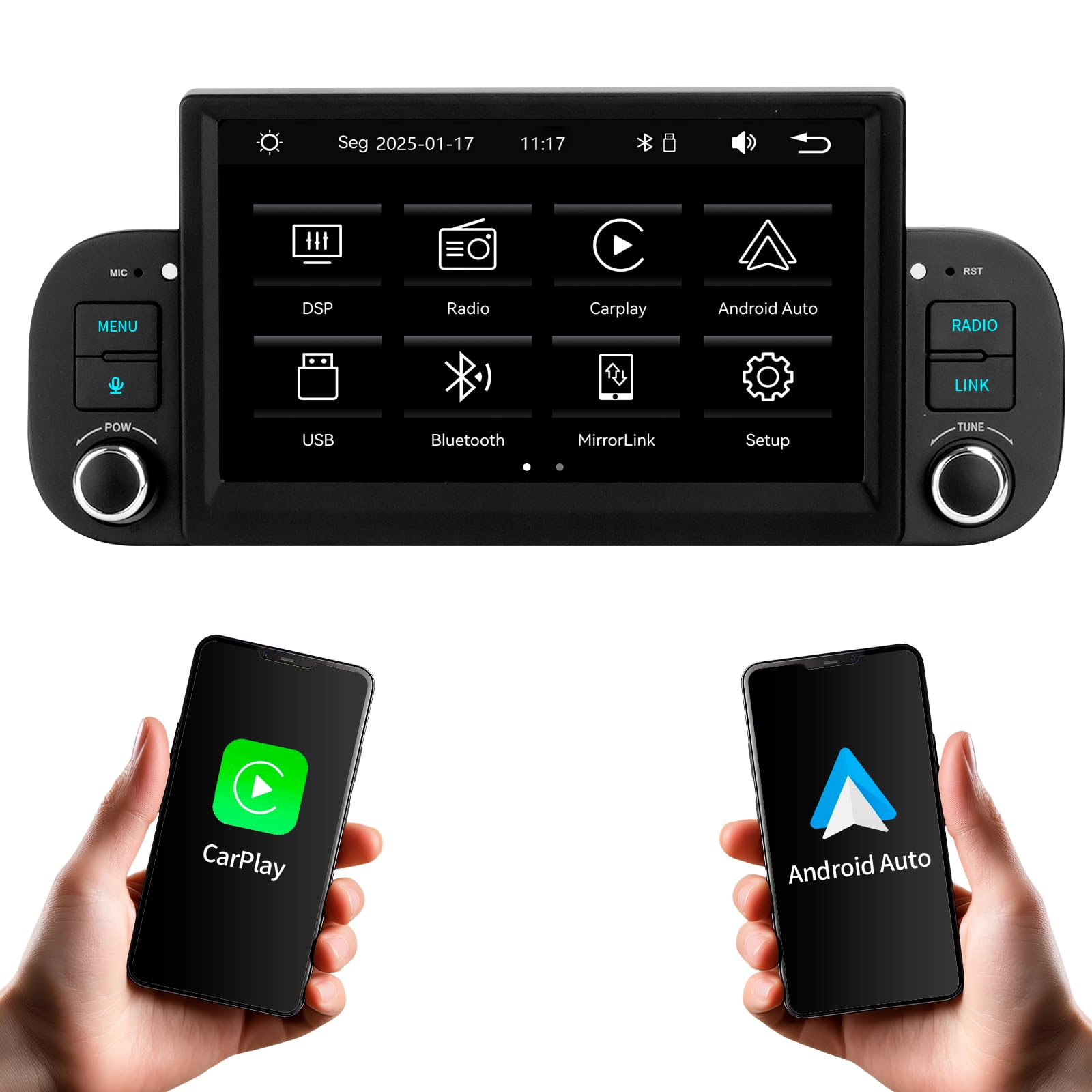 Autoradio con Sistema Linux e schermo IPS da 7 pollici, compatibile con Fiat Panda (2013-2020) | CarPlay & Android Auto wireless integrati | Supporta AM/FM/RDS | Con DSP/USB/Bluetooth/Microfono