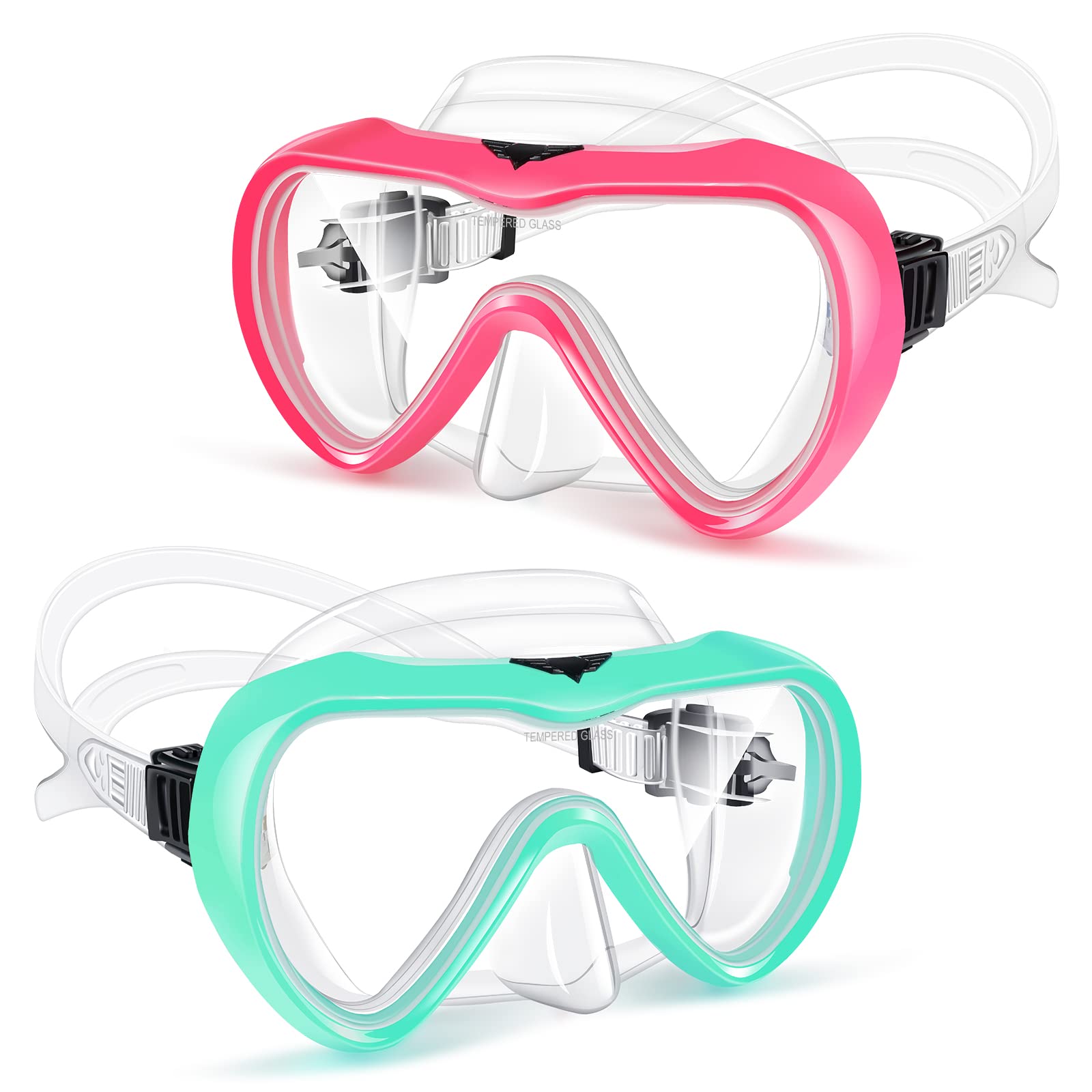 Supertrip Adult Swim Goggles, 2 Pack Snorkel Diving Mask with Nose Cover, Tempered Glass Scuba Swim Mask Snorkeling for Adult Men Women Youth