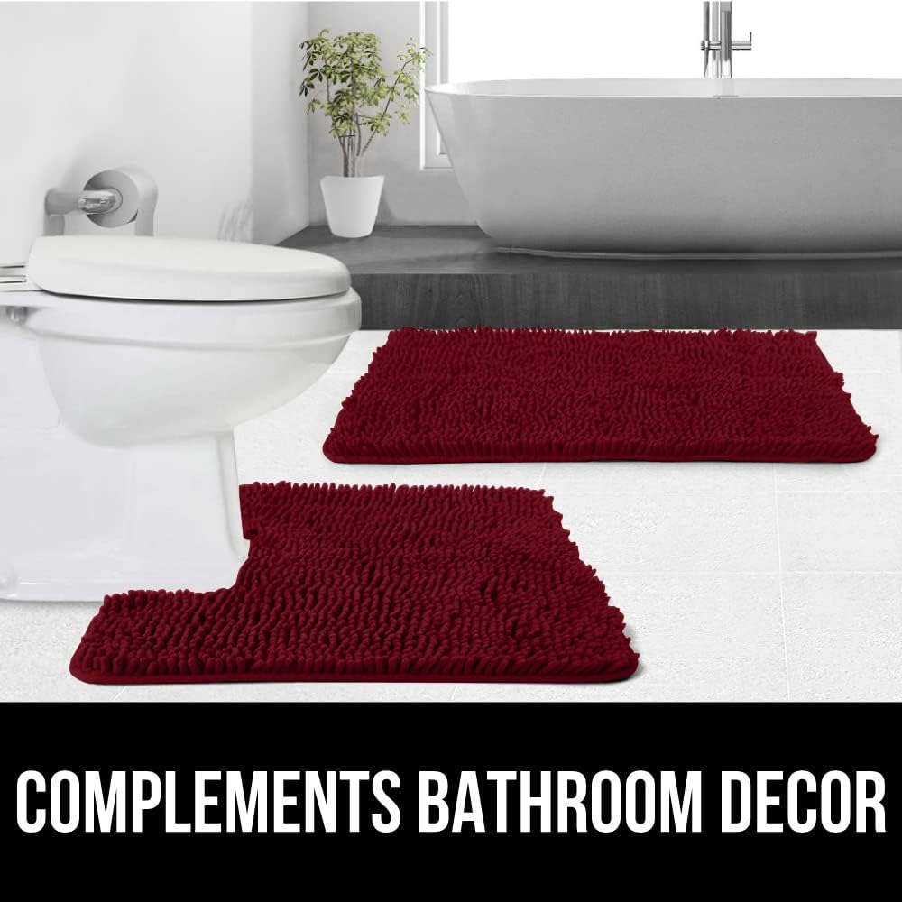 Gorilla Grip Area Rug Set, Soft Chenille 2 Piece Sets, Toilet Base Mat & 30x20 Mat, Absorbent Washable Mats, Microfiber Dries Quickly, Rugs for Home, Kitchen, Bath Tub, Bathroom, Burgundy