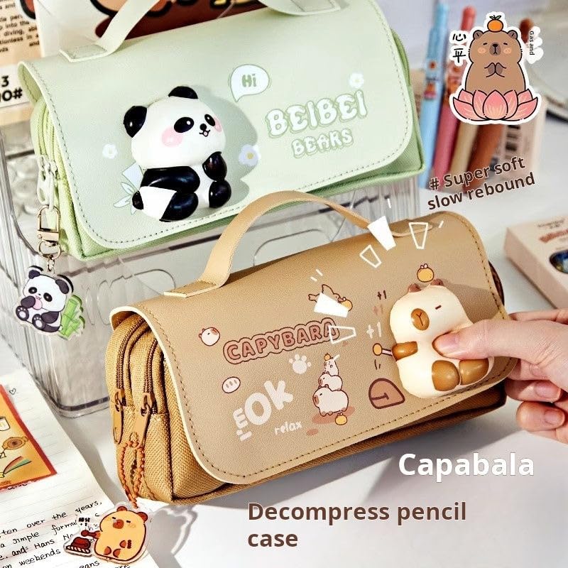 Image of SAJANI 3D Decompression Large Capacity Pencil Case, Multipurpose Stationary Organizer with Handle, Cartoon Printed Pencil Pouch for Boys & Girls (Pack of 1) (Apple Cat)