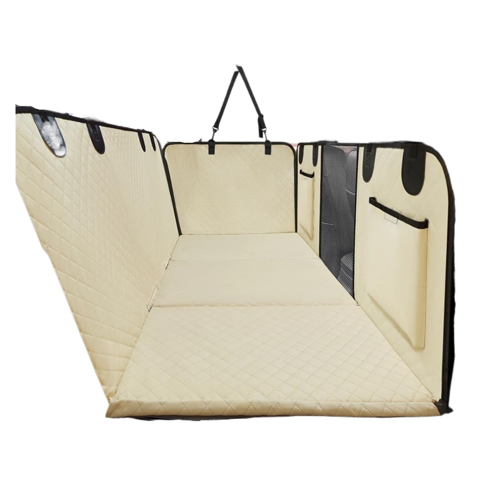 Dog Car Back Seat Extender Pet Backseat Covers with Hard Bottom Hammock Carrier Mat Dogs Supplies Rice White