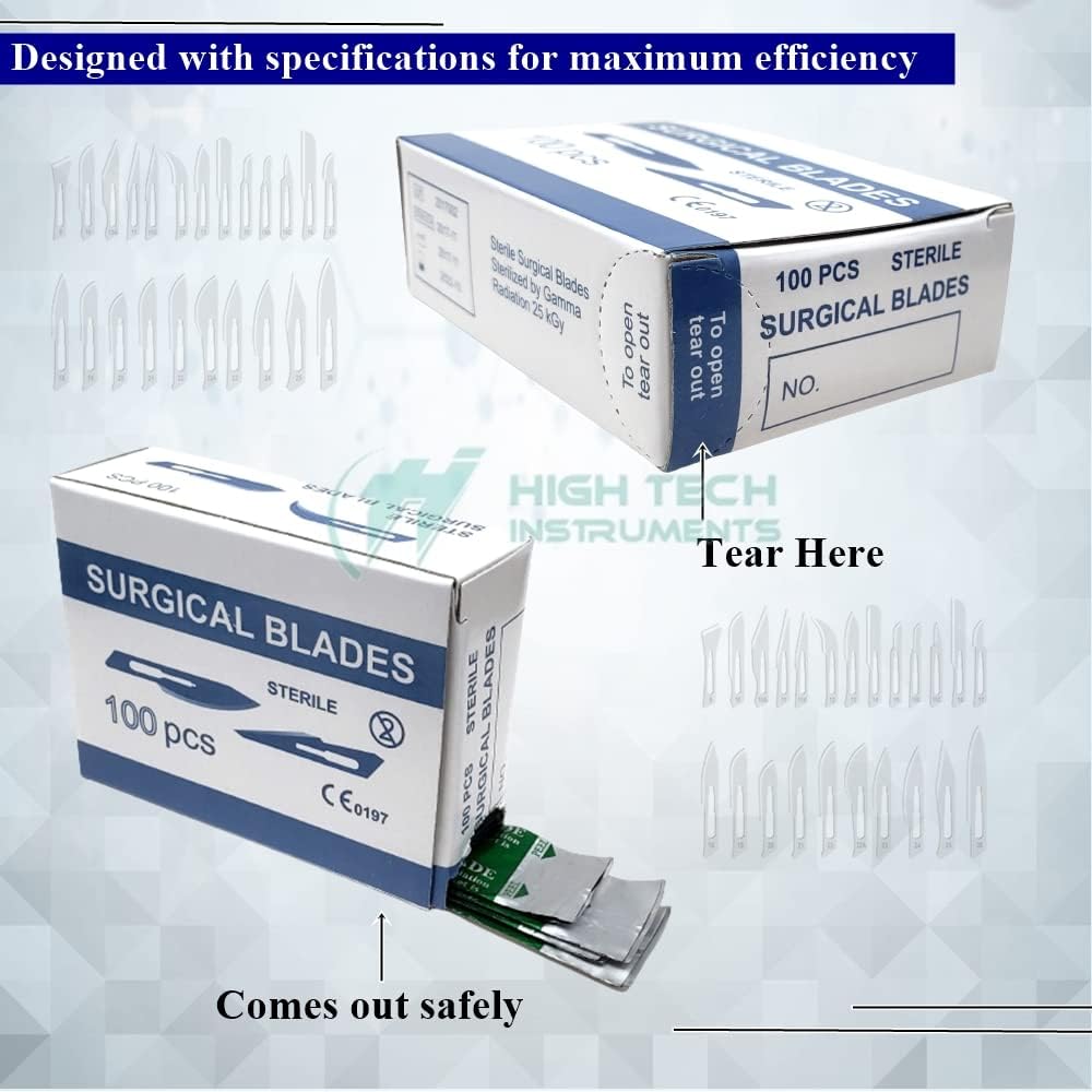 Box of 100 Scalpel Sterile Blades Carbon Steel Individually Foil Wrapped (Blade #10)