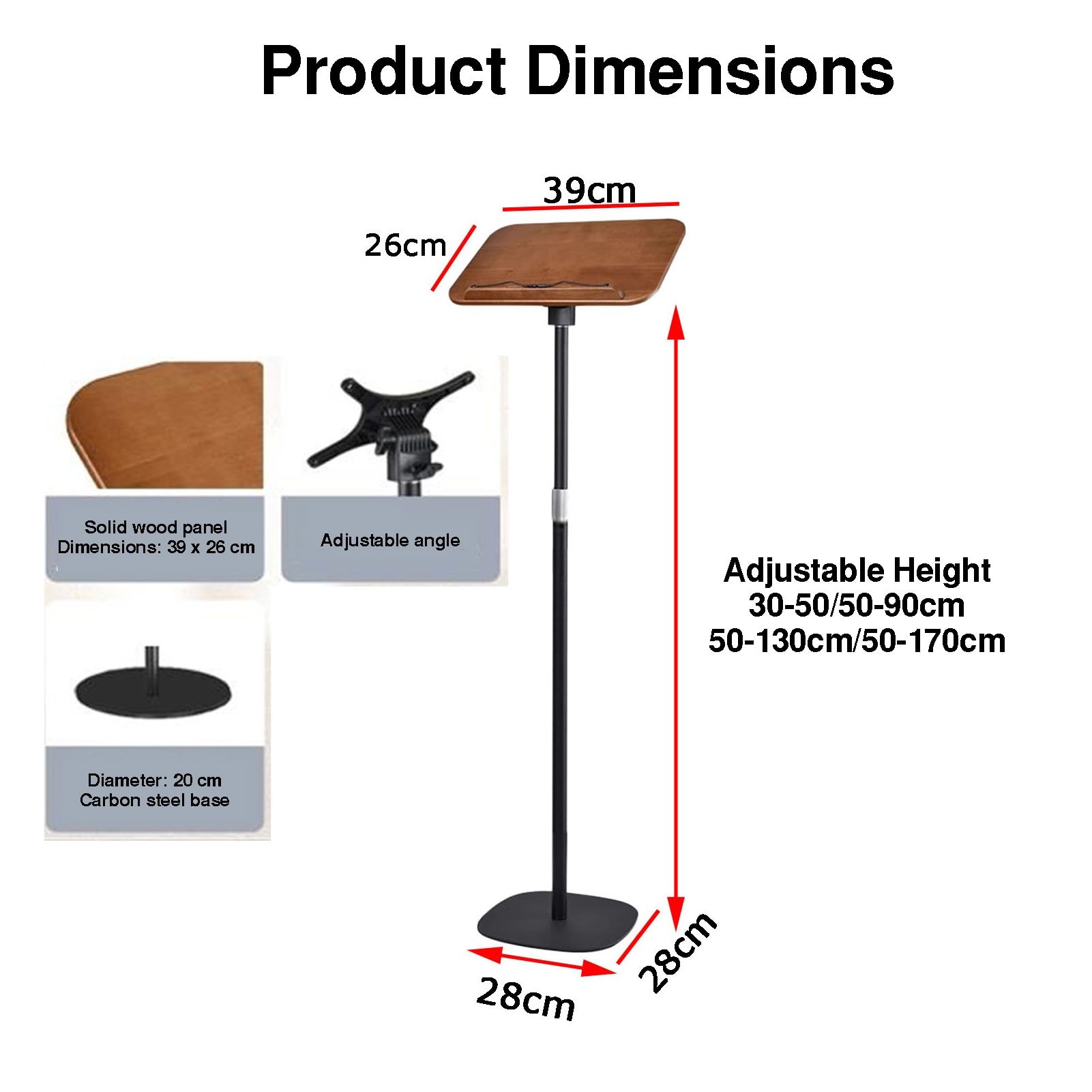Support De Livre Sur Pied, Support De Livre Au Sol Avec Hauteur Et Angle Réglables, Support De Musique Polyvalent Avec Clips De Page, Capacité De Charge De 15 Kg(Brown,50-90cm)