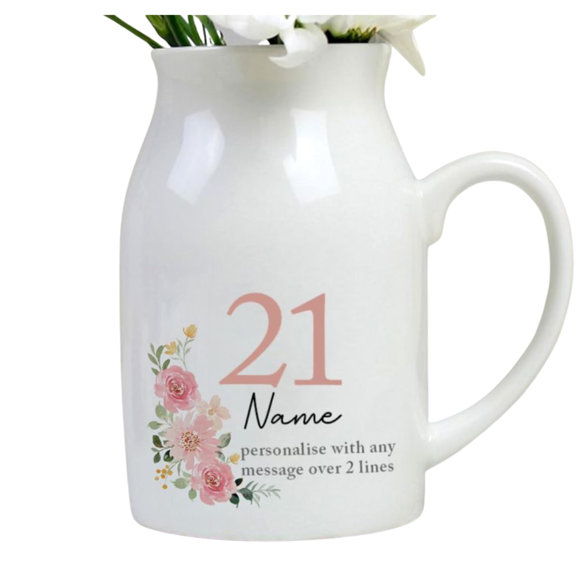 Floral Birthday Jug Vase – Decorative Ceramic Flower Pitcher, Rustic Farmhouse Birthday Gift for Her