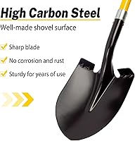 Vista 2 de VNIMTI Pala de jardinería resistente, hoja redonda de 56 pulgadas con mango de fibra de vidrio (amarillo)