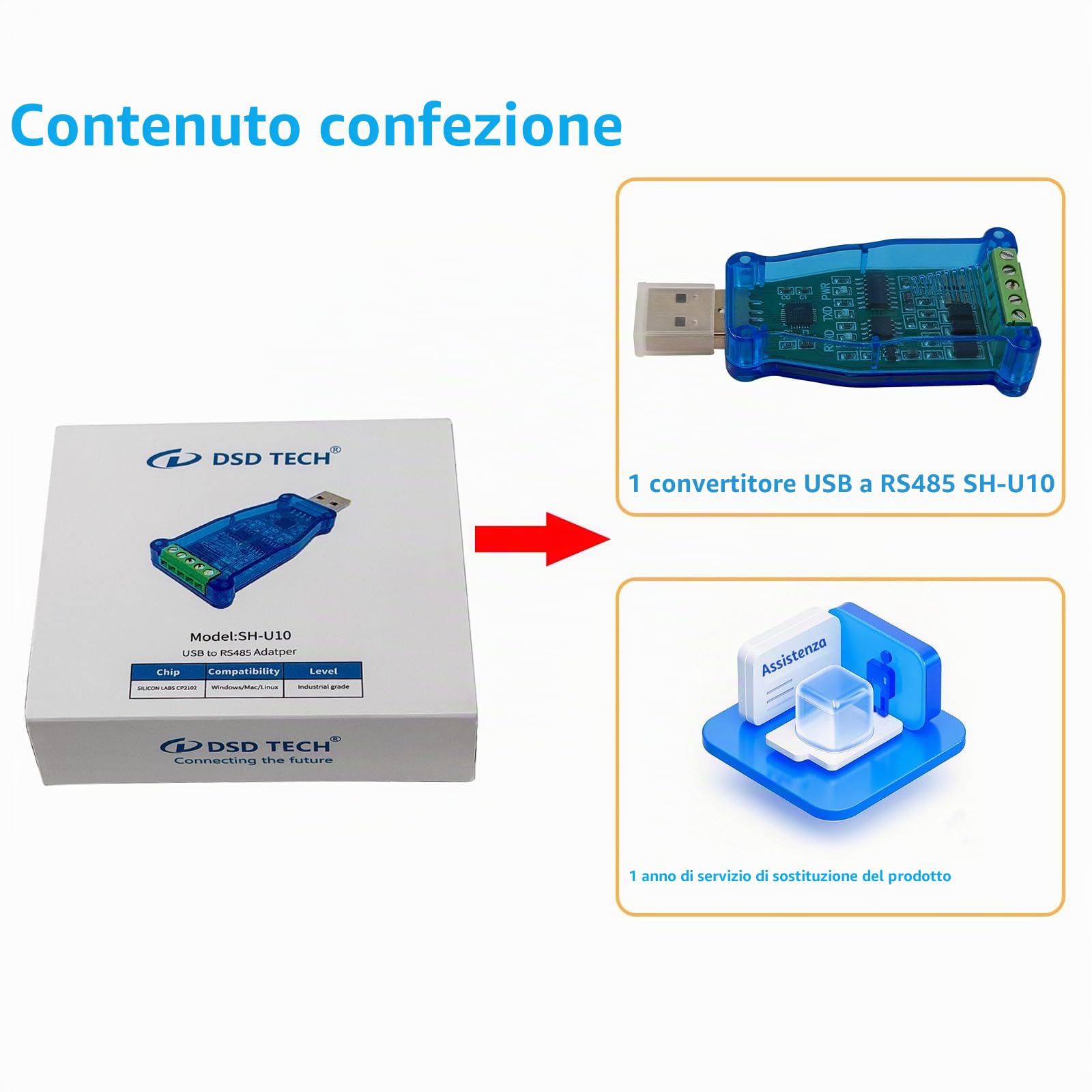 DSD TECH SH-U10 Convertitore da USB a RS485 per Modbus