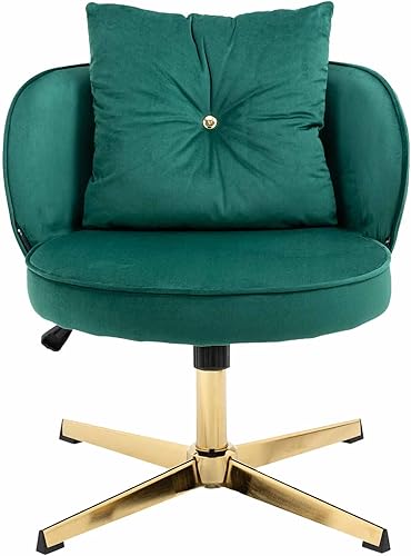 Silla de oficina de terciopelo, silla de escritorio sin brazos, sin ruedas, moderna silla giratoria con patas cruzadas doradas, asiento ancho