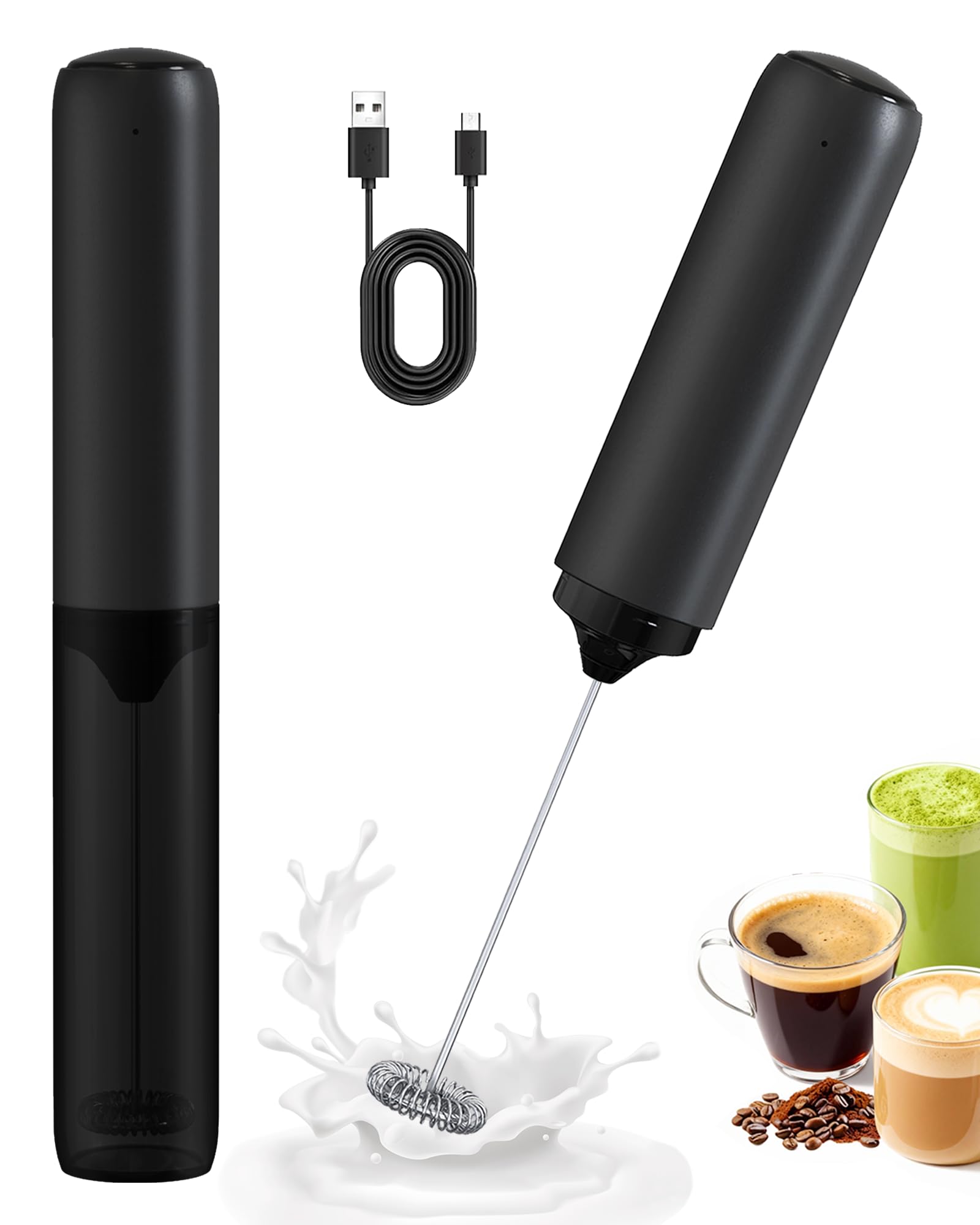 Amazon.com: Soenglyun Rechargeable Milk Frother Handheld Foam Maker, Black | Stainless Steel Whisk, Travel Cover included - Portable Hand Frother for Coffee, Latte, Matcha, Cappuccino & Hot Chocolate: Home & Kitchen