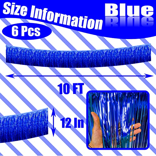 Image of 6 Pack 10 Feet Foil Fringe Garland Metallic Tinsel Streamers Banner Wall Hanging Curtain Backdrop Banner for Parade Floats, Thanksgiving, Christmas, Birthday, Halloween Party Decorations(Blue)