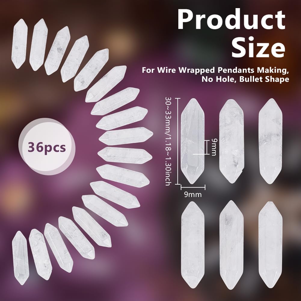 OLYCRAFT 36Pcs cristaux de Quartz clair pointes Quartz naturel pointes cristal Hexagonal terminée doubles bagulettes Point Pierre gemme décor bricolage artisanat collier fabrication bijoux -30x9x9mm