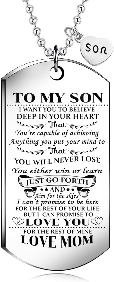 To My Son from MOM I Want You To Believe Love Mom Dog Tag Military Air Force Navy Coast Guard Necklace Ball Chain Gift for Best Son Birthday and Graduation