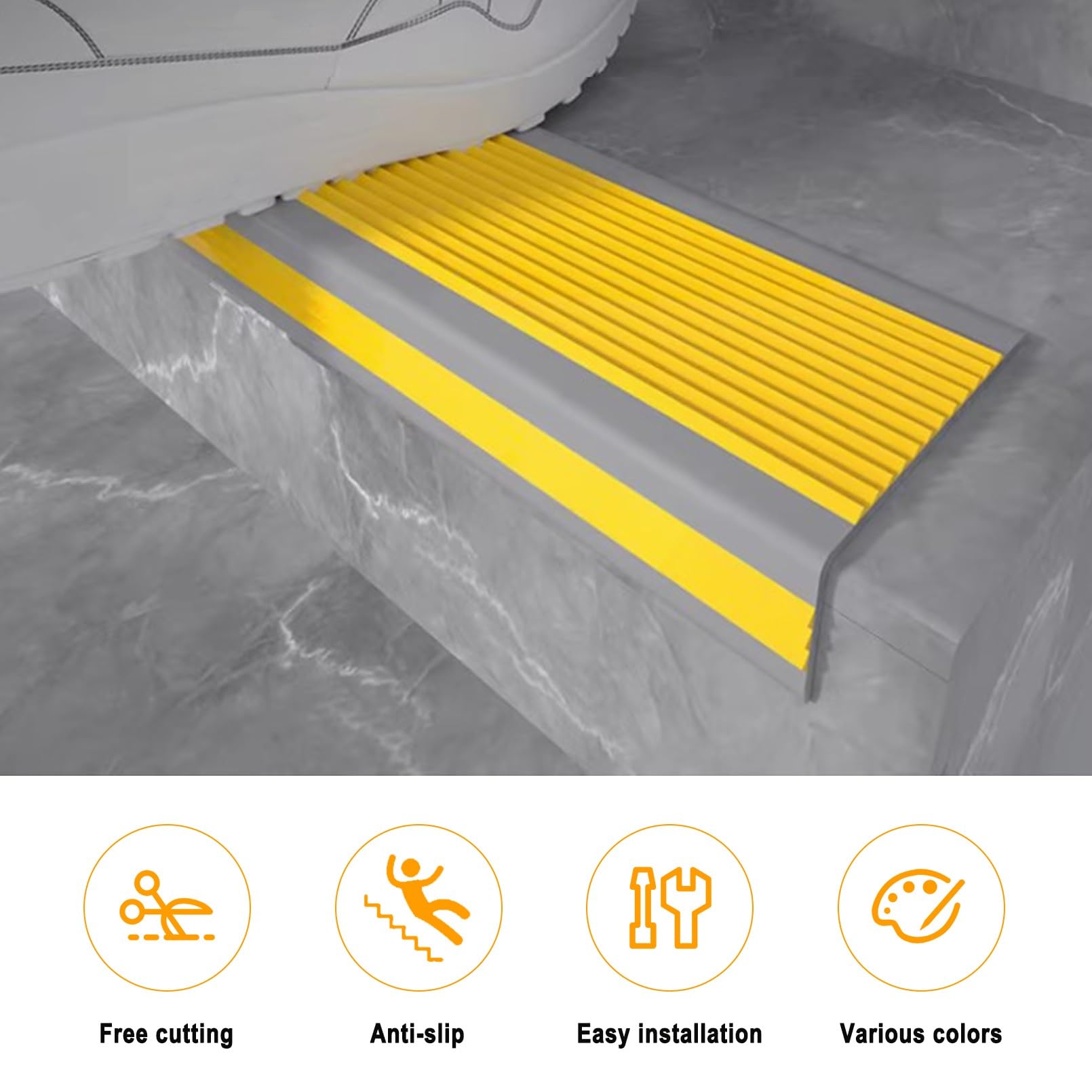 Perfil de PVC Autoadhesivo de Borde Para Escaleras, Borde de Escalera de Vinilo Antideslizante, Utilizado Para Escaleras Interiores Y Exteriores, Tiras Antideslizantes Para Peldaños(Grayish red,3m/118