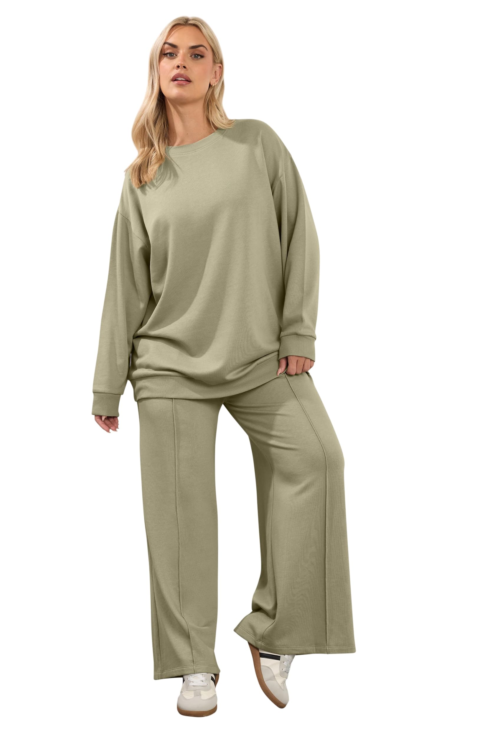 Yours Curve Green Wide Leg Joggers - Women's - Plus Size Curve