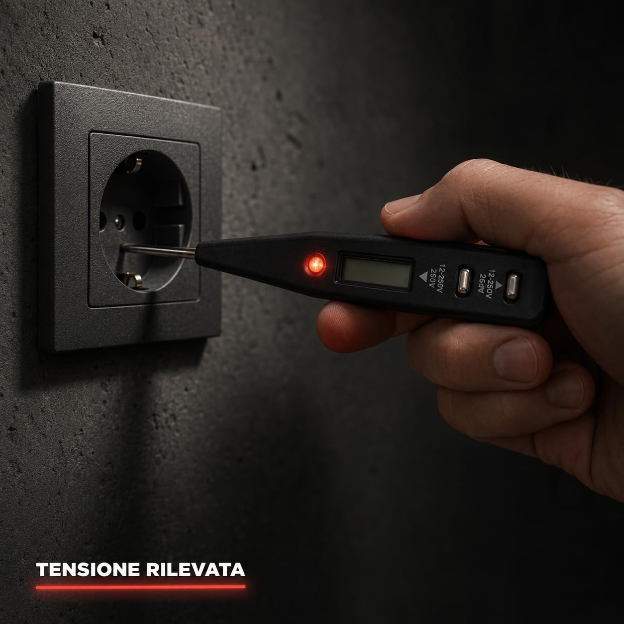 KOMBO - Cacciavite Cercafase Digitale Elettronico 200–250V, Punta Spaccata 135 mm con Display Luminoso – Tester da Elettricista Isolato, Rilevamento da 12V a 220V