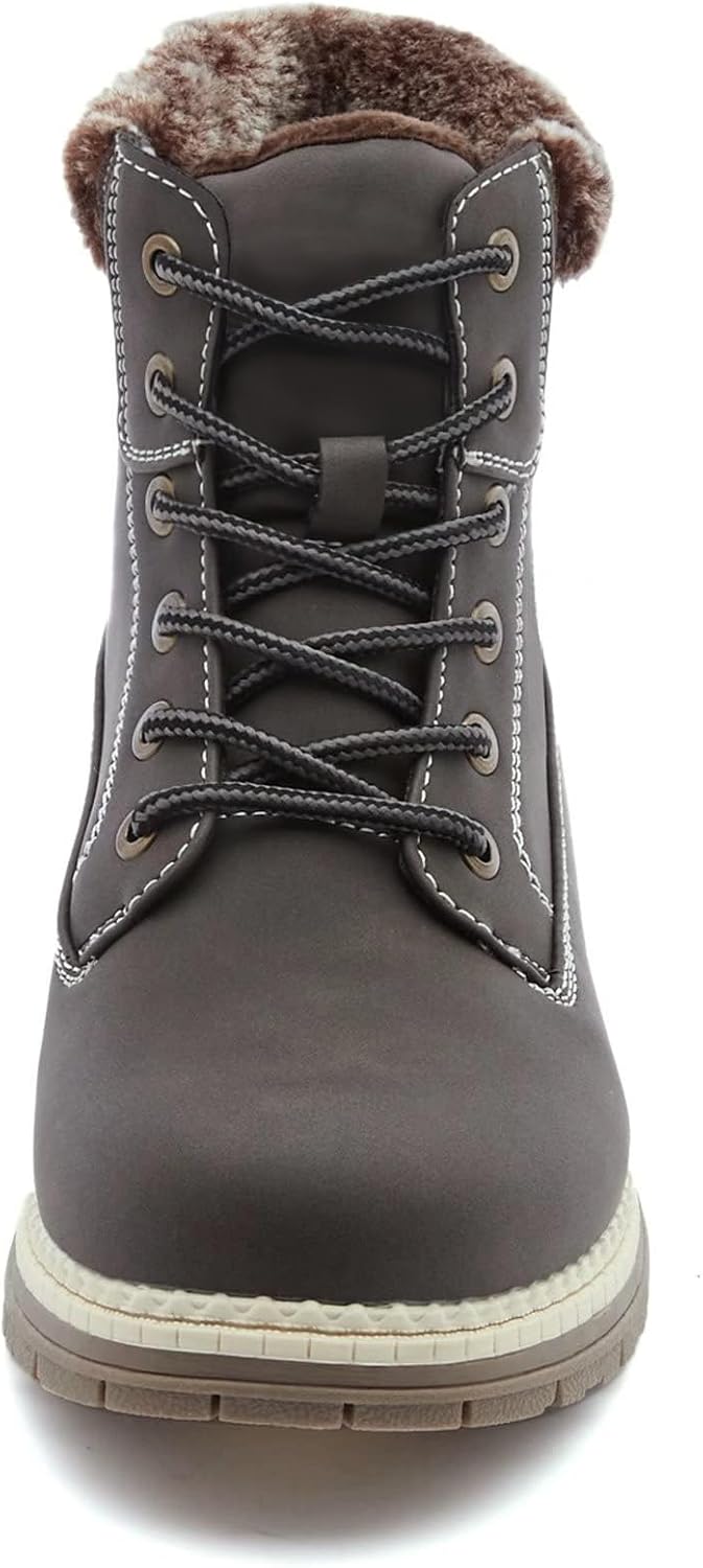 Snow Hiking Winter Boots for Women - Casual Brown Combat Work Boot - Non-slip Fur-Lined Ankle Boots - Fashion Boots Waterproof Leather Shoes - Image 2