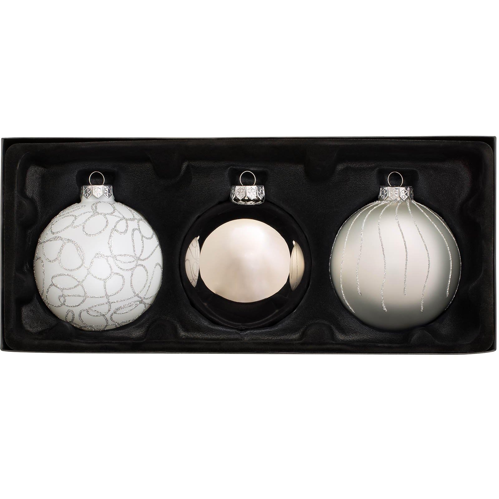 Werchristmas Black/White Glass Baubles, 3-Piece