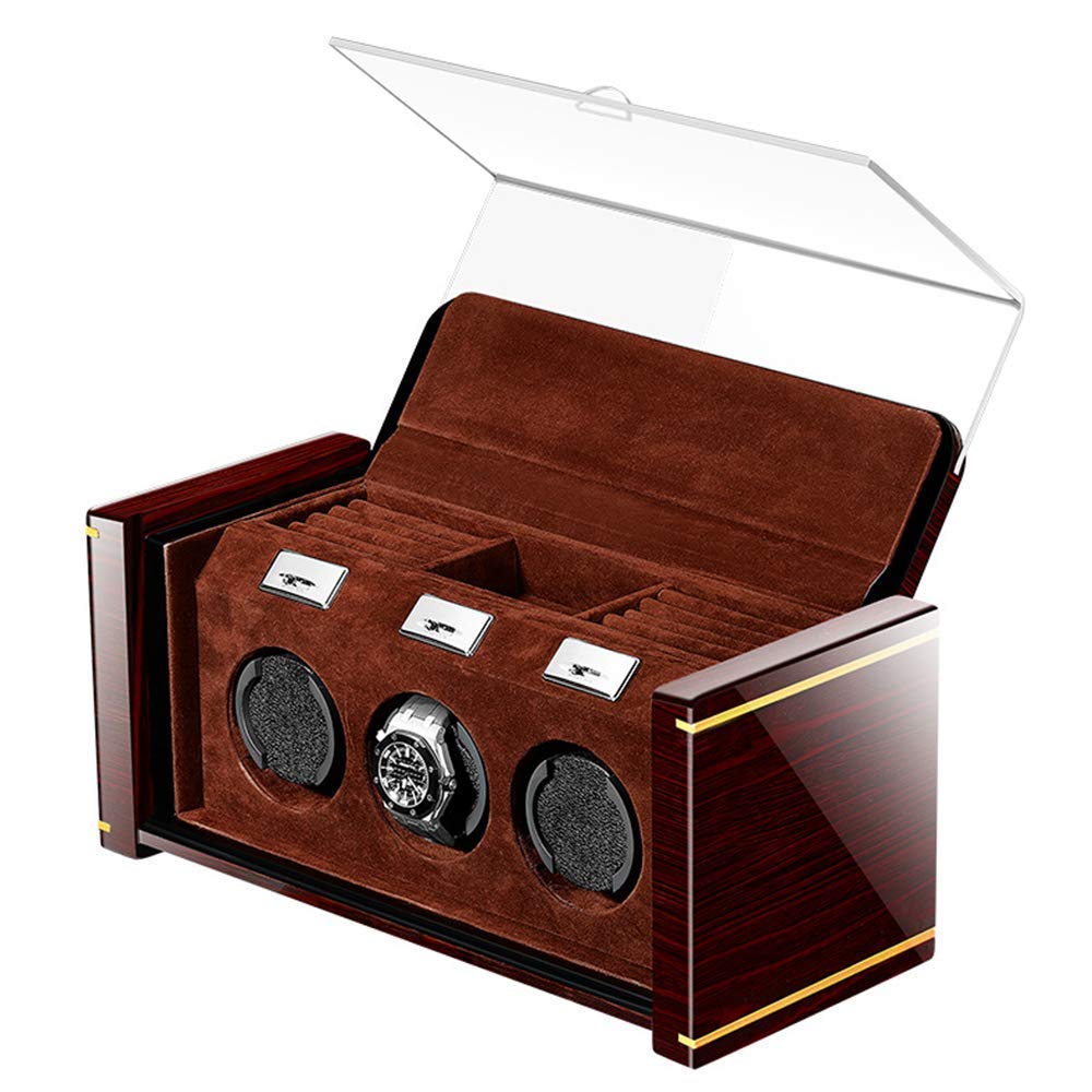 Bobinadora de reloj, bobinadora de reloj automática con forro de terciopelo, bobinadora de reloj triple con tapa y almacenamiento, agitador de reloj de diseño único (máquina de bobinado) (negro A) (ma