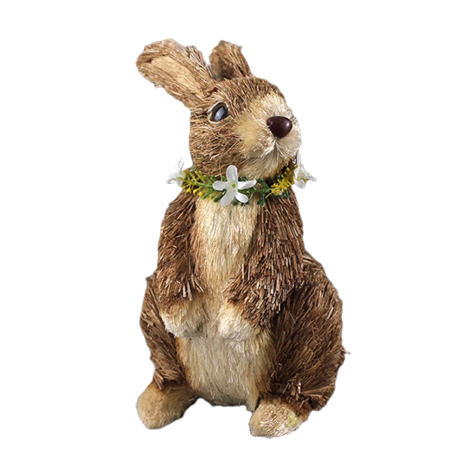 OUOULAJY Lovely 8" Easter Straw Bunny Figurine Rabbit Ornament Outdoor Home Statue