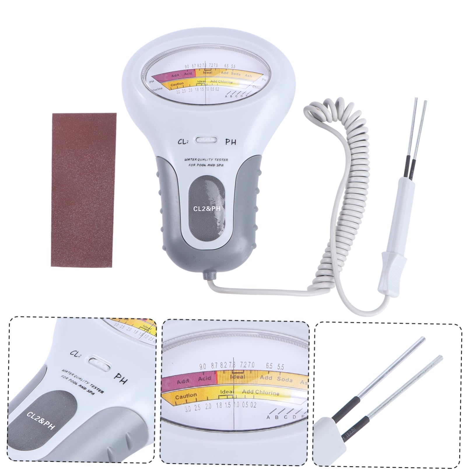 Medidor de Calidad del Agua para Piscinas y Spas, Medidor Portátil de Ph y Cloro Cl2 Material Plástico Blanco para Monitoreo Rutinario en Diferentes Fuentes de Agua