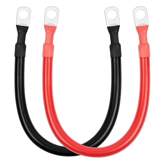 BESTEK 4AWG Battery Cables 5/16" in Lugs, 4 Guage 12 inch Pure Copper Red and Black Power Inverter Cables with Terminals for Solar, RV, Car, Boat, (Positive and Negetive)