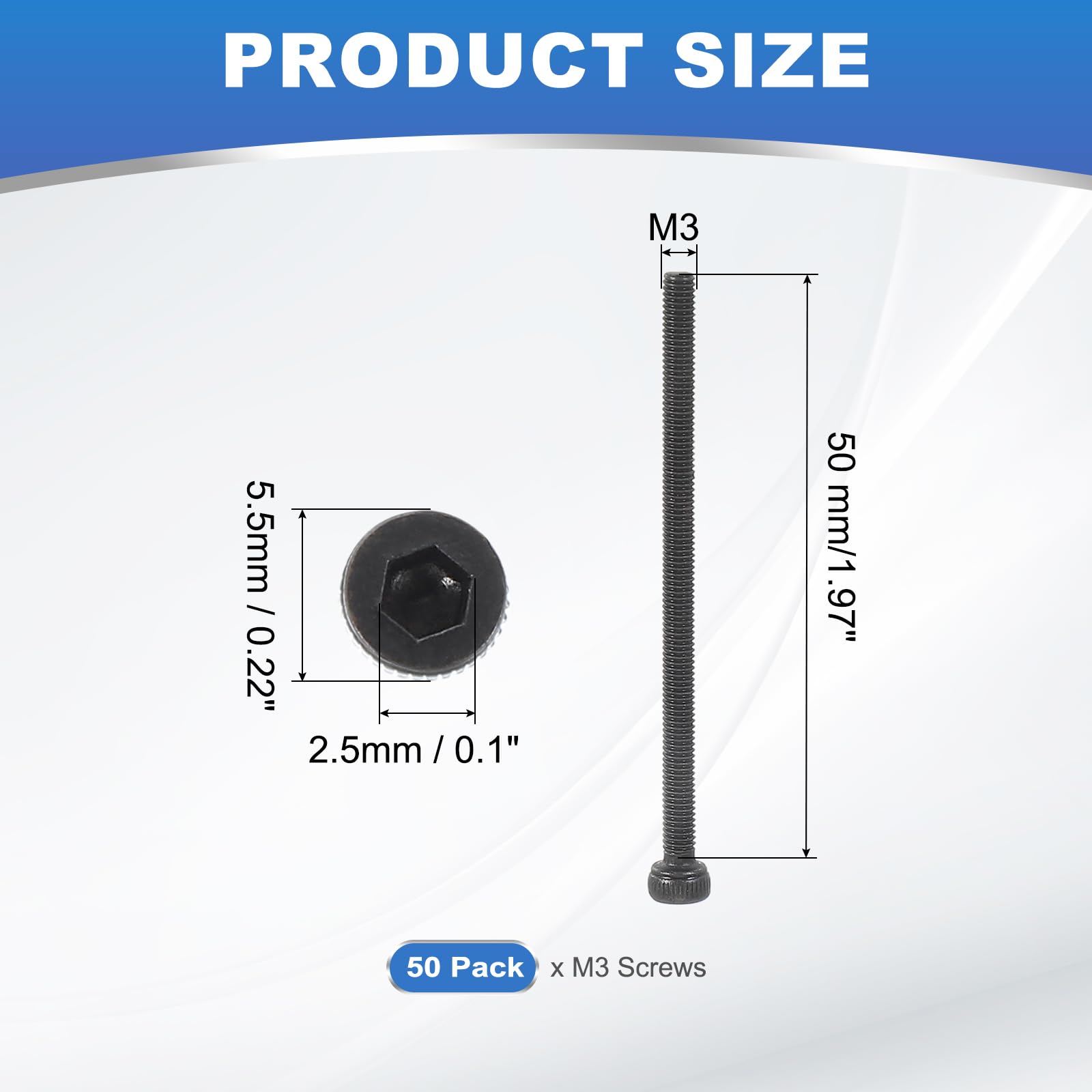 PATIKIL M3 x 50mm Hex Socket Head Screws Cap Bolt - Image 2