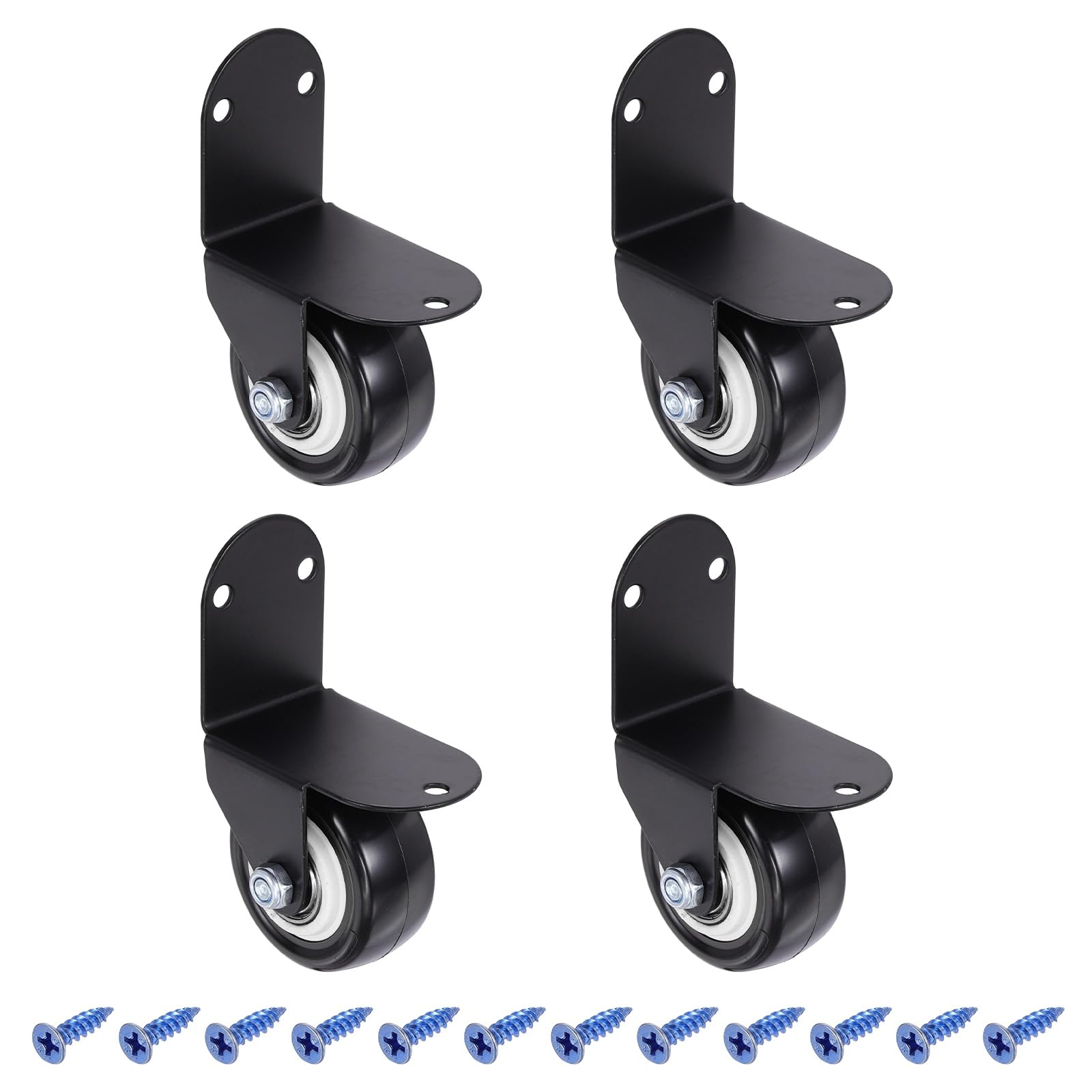 sourcing map 4 Pcs Side Mount Casters, 2 Inch Fixed Castor Wheel with l Shape Plate, Universal Fit Replacement for Furniture, Luggage, Wooden Gate and Doors (Black)