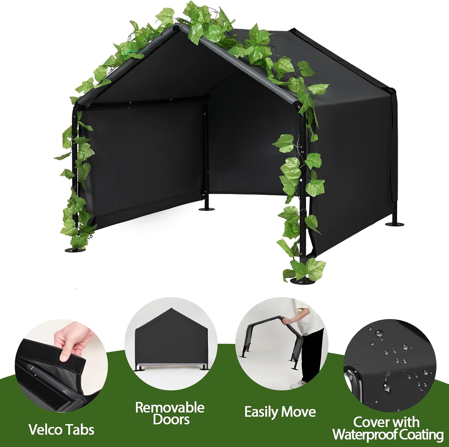 Large Dog Shade for Outside - LitaiL 47.2" x 47.2" x 39.4" Outdoor Pet Shade for Small Dogs, Outdoor Sun Rain Pet Canopy Shade, Waterproof Pet Tent Shelter for Small Animals, Black
