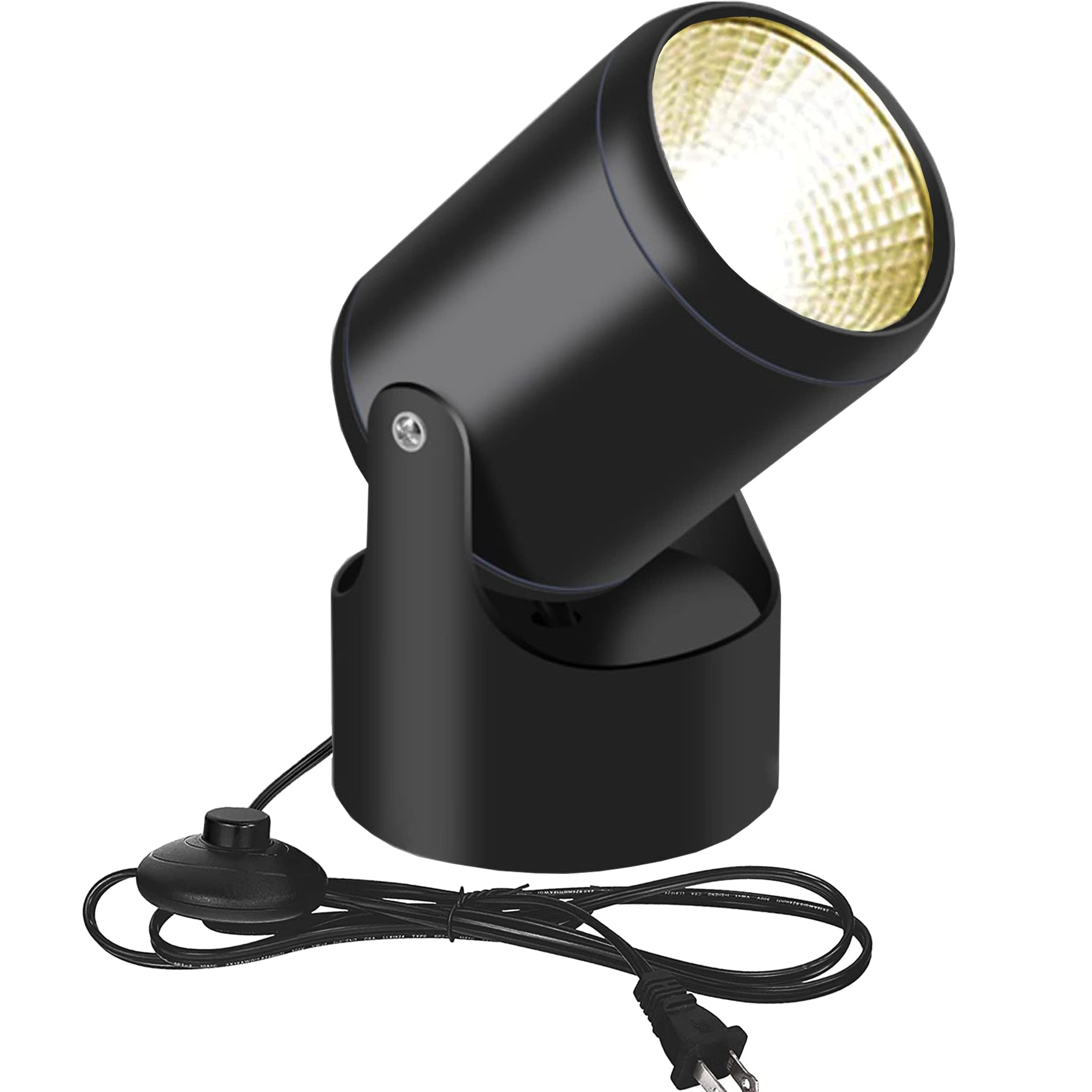 LED スポットライト コンセント 卓上 12W 間接照明 フロアライト フロアスタンド照明 ステージライト 屋内用 リビング 床置 展示 撮影 角度調節可能 フットスイッチ付き (ブラック 電球色)