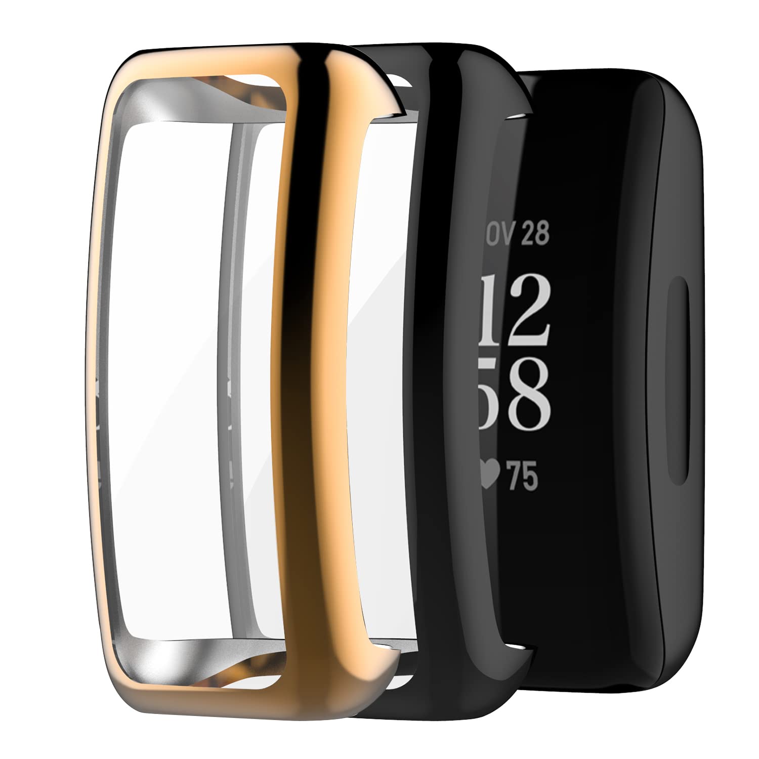 Acadeny [2 Pieces] Case Compatible with Fitbit Inspire 3/2, Silver High Transparency All-Round Protective Case with Screen Protector, [Anti-Smudge] [