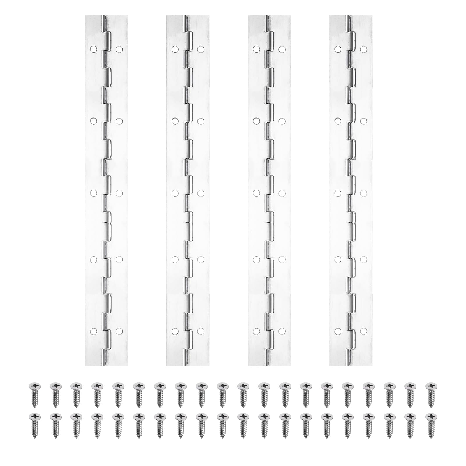 PATIKIL 10x1.2 Inch Piano Hinge,4 Pcs 304 Stainless Steel Continuous Hinge with Holes for Piano Gate Door Wooden Storage Box Cabinet Boat,Silver