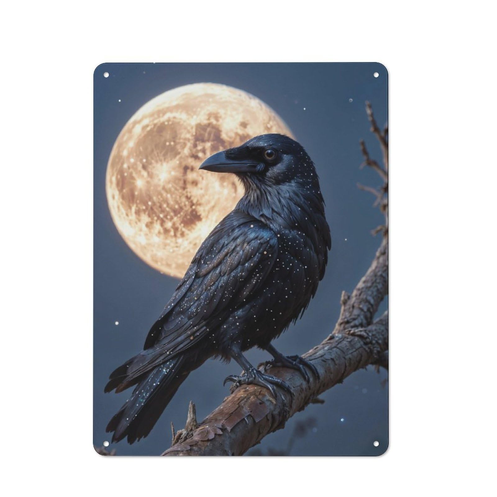 Junmoney Crow And Moon Retro-Style Metal Plaque 40X30cm For Kitchen Or Home Bar, Gift For Home Bar Enthusiasts During The Christmas Season
