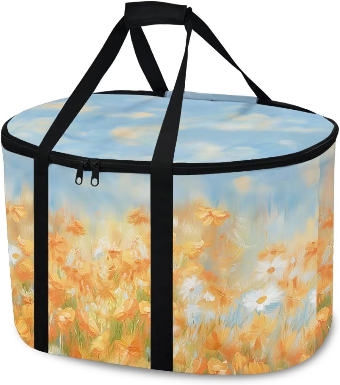 Cozeyat Oil Painting Floral 2 Layer Slow Cooker Carrier, Compatible with 6, 7, 8 Quart Crock-Pot, Insulated Large Slow Cooker Travel Bag for Family Gathering Potluck, Gift for Women