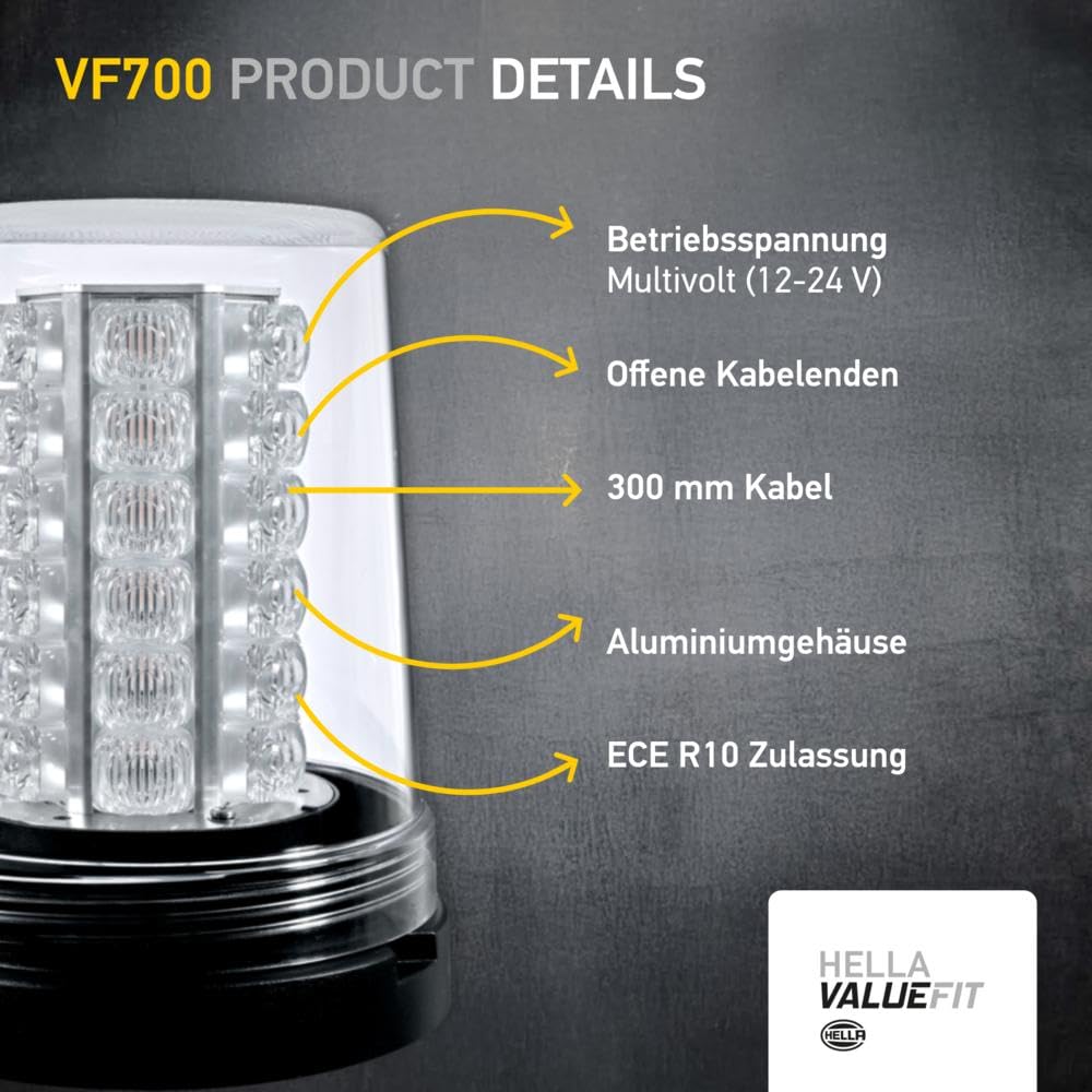 HELLA VALUEFIT 2XD 357 958-121 LED-Blitz-Kennleuchte VF700 LED Clear Lens