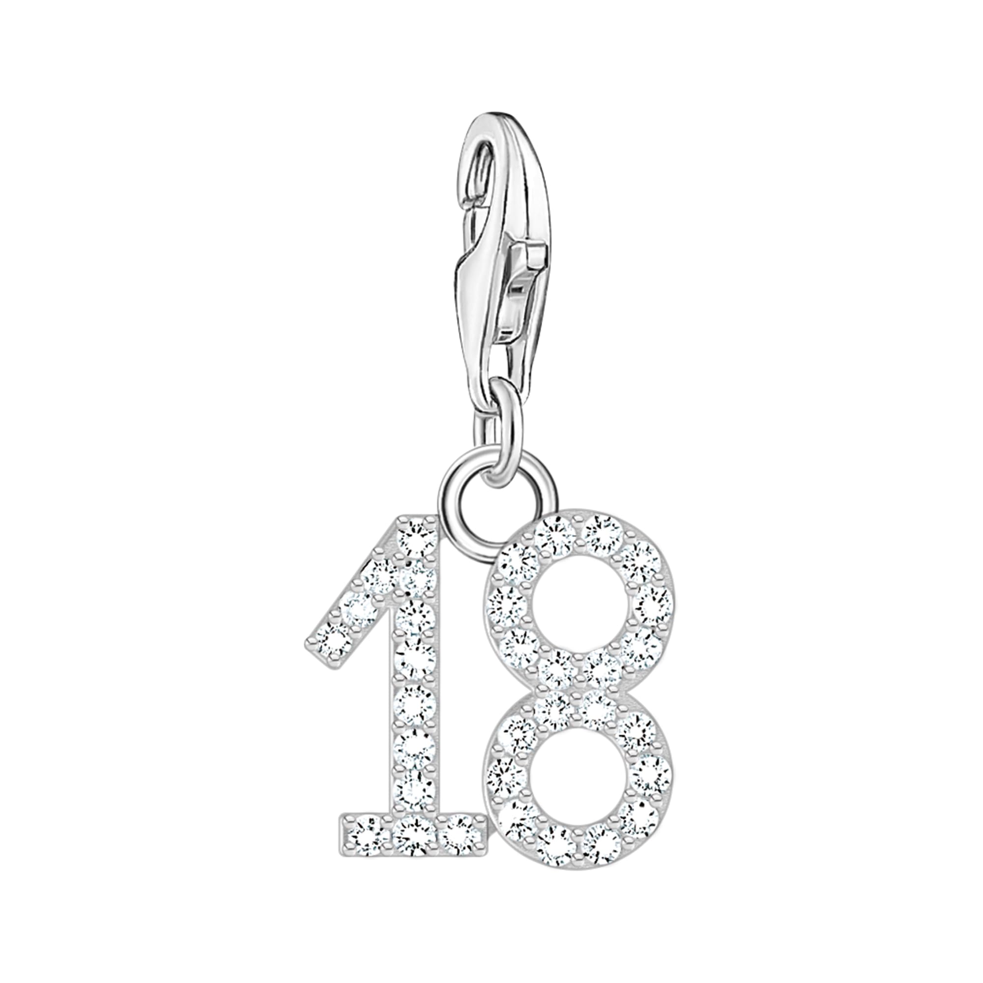 THOMAS SABO Charm-Anhänger Zahl 18 mit weißen Steinen Silber 925 Sterlingsilber