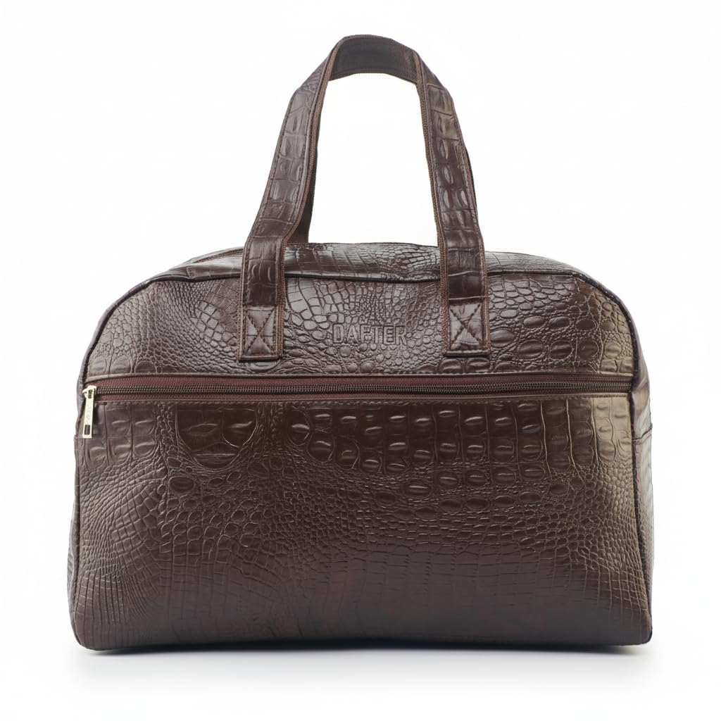 dafter Vegan Leather Duffel Bag for Men and Women| 19.7 L Stylish Handheld Travel Bag with 2 Compartments - Brown-picture-20