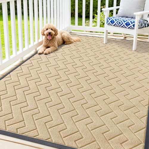 Image of OLANLY Front Door Mat Indoor Outdoor Entrance, Waterproof All-Season, All-Weather Doormat, Sturdy Natural Rubber, Low Profile, Easy Clean Patio Porch Entryway Mat, Herringbone Brick (Beige, 71x47)