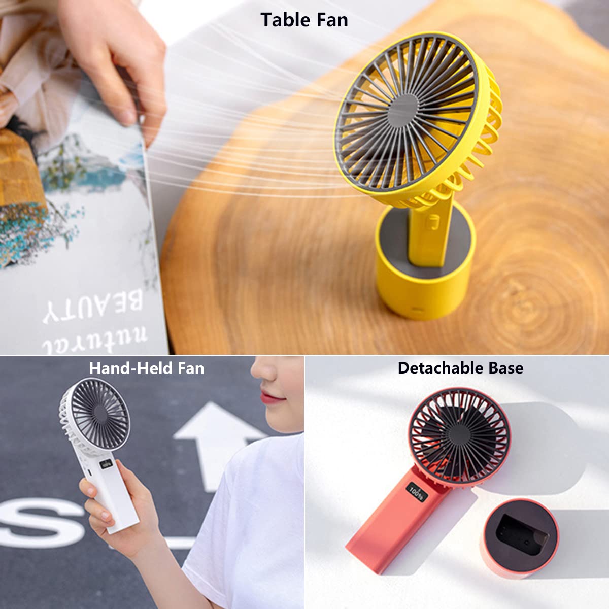 Ventilateur Bureau USB Rechargeable - 16cm, 4000mAh, 4 Vitesses, Inclinaison 50°
